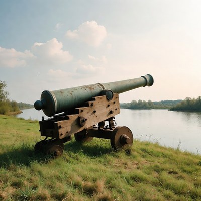 Cannon by river during daylight