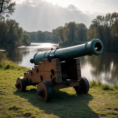 Historic cannon by the riverbank