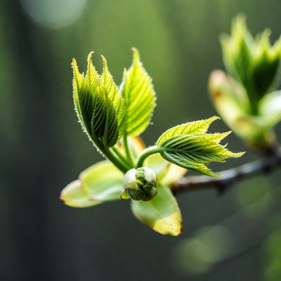 New leaves grow on a tree branch in spring