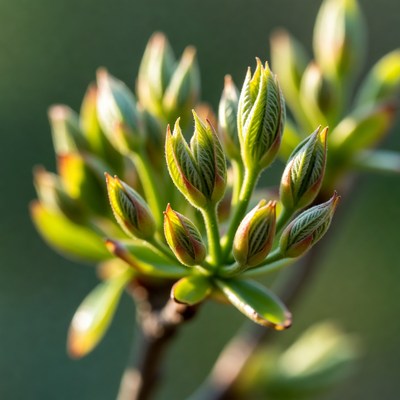 New leaves forming in springtime sunlight