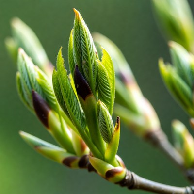 New spring leaves on tree branch