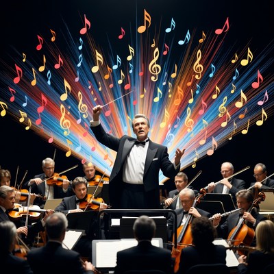 Orchestra concert with music notes display