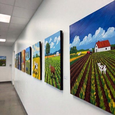 Farm art displayed in gallery space