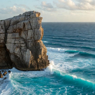 Waves crashing against rocky cliff