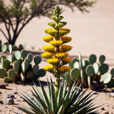 Flowering cactus in a desert