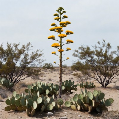 Cactus in bloom in desert