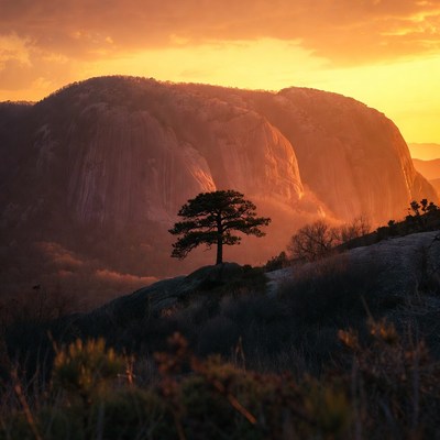 Sunset over rocky mountains