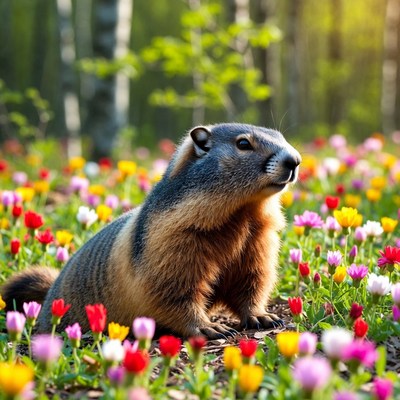 Marmot in a flower field