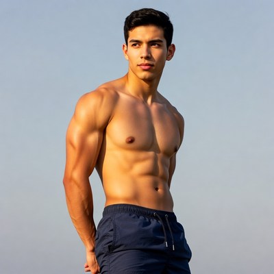 Young man poses by the sea