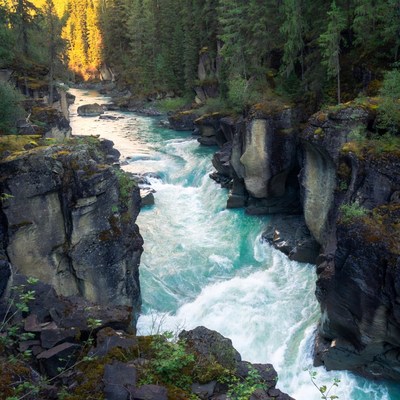 River flows through rocky canyon