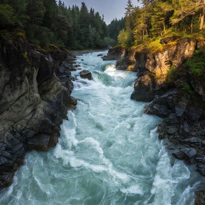 River flows through rocky landscape