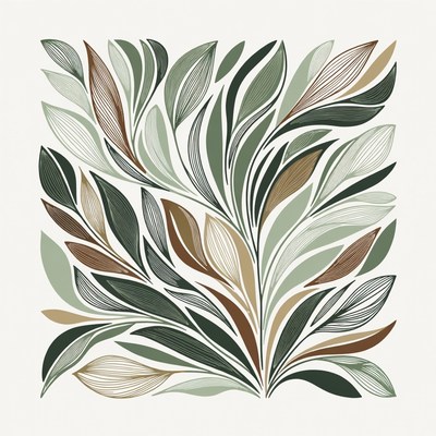 Green leaves design with lines and shapes