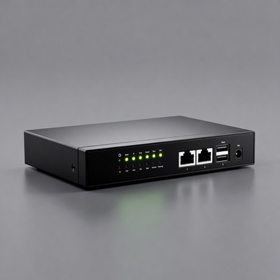 Network device on grey surface