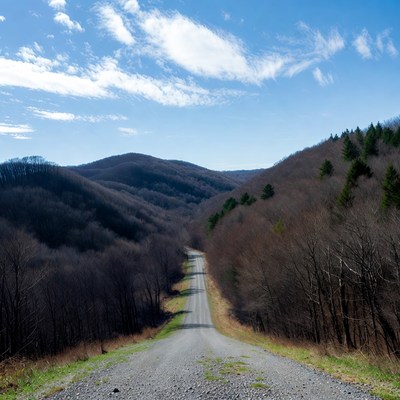 Road through mountains in clear sky