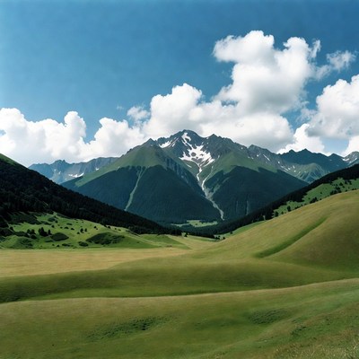 Beautiful mountains and green valley scenery