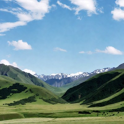 Mountains and green hills in summer
