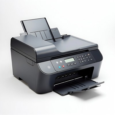 Printer on white background ready for use