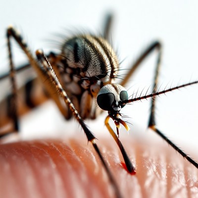 Close-up of a mosquito feeding on skin