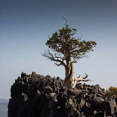 Tree on rocky outcrop in landscape