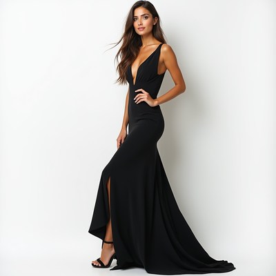 Woman wearing black dress posing