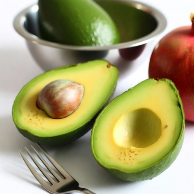 Cut avocado and fresh fruit in kitchen