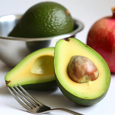 Fresh avocado and pomegranate display