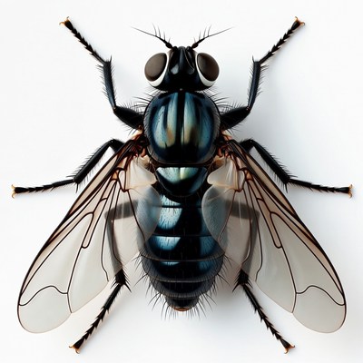 Close-up view of a fly on white background