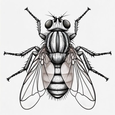 Detailed drawing of a fly on white background