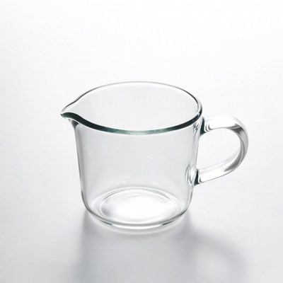 Glass measuring cup on white surface