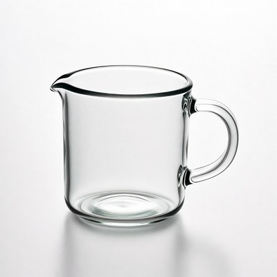 Clear glass measuring jug on table