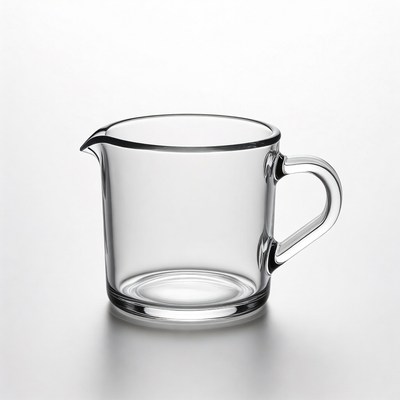 Clear glass measuring cup on white background