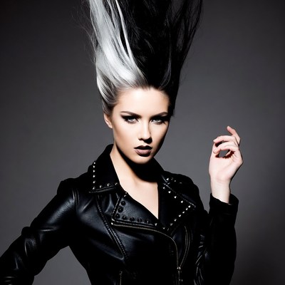 Model with unique hairstyle in studio