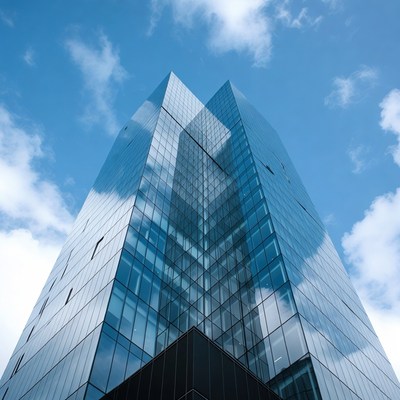 Modern building reflecting sky