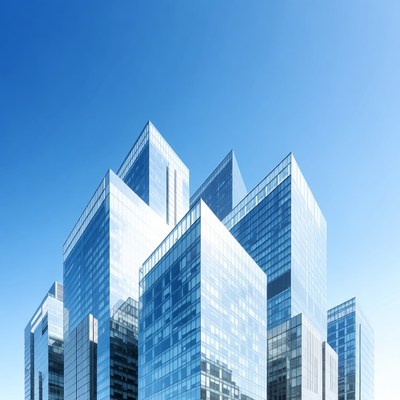 Modern buildings against blue sky backdrop