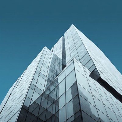 Modern glass building against blue sky