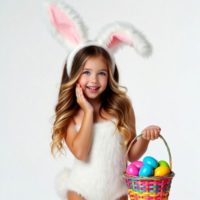 Girl in bunny costume with basket
