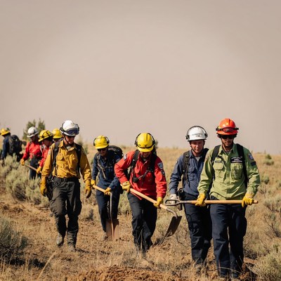 Firefighters working on wildfire control