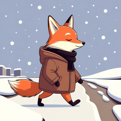 Fox walking in winter snow