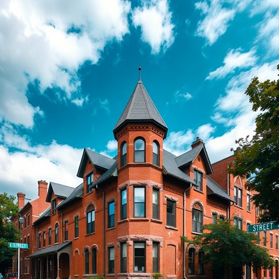 Historic building on city street