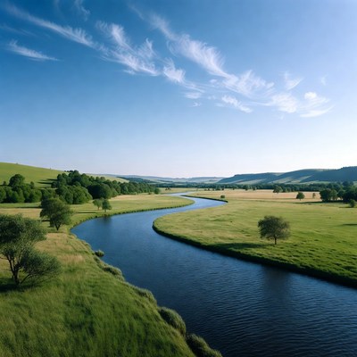 River winding through green fields