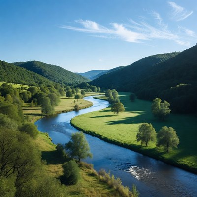 River winding through green hills