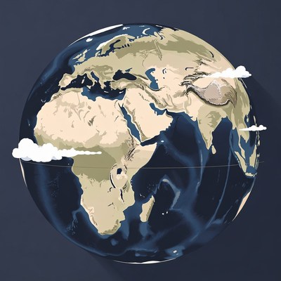 Earth globe showing land and clouds