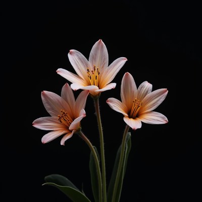 Three flowers on a black background