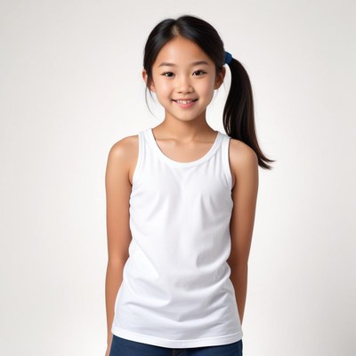 Girl in white tank top poses