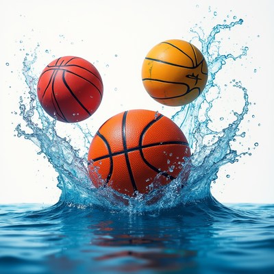 Basketballs jumping in water splash