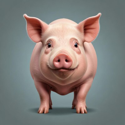 Happy pig standing in front view