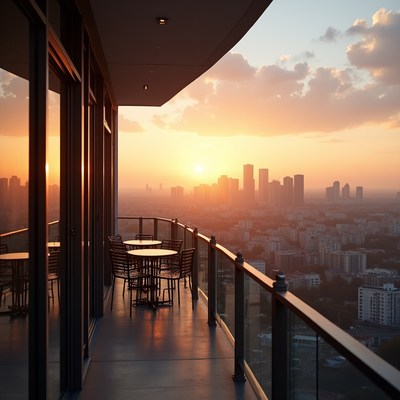 Sunset view from a balcony in a city