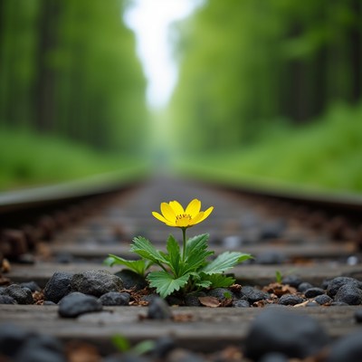 Flower on railway track in forest
