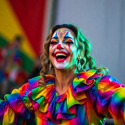 Colorful clown performing at festival