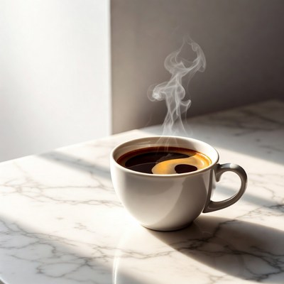 Coffee steaming in morning light